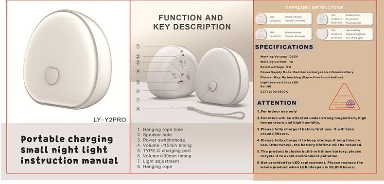 RGB Sleep White Noise Machine with Soothing Sound Touchable Rechargeable LED Night Light Relaxing Audio & Sleep Lamp for Baby